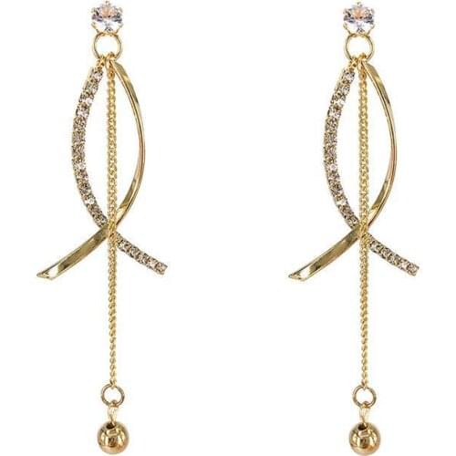 Charm Needle Earrings Dongdaemun Temperament Long Section Simple Crystal Earrings Fashion New Gentle Lady Style Earrings