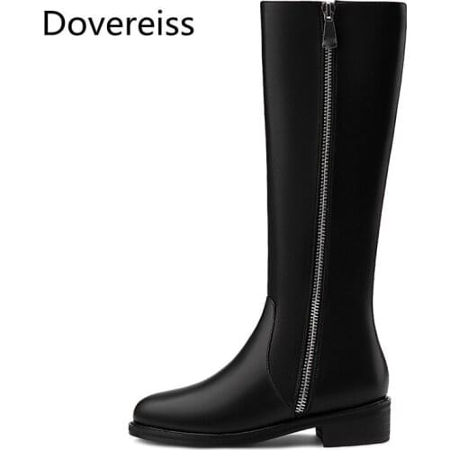 Dovereiss Fashion Womens Shoes Winter new Elegant Round toe flats Zipper Knee high boots Concise Mature 33-45