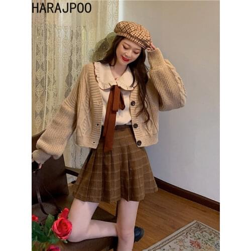 HARAJPOO Woman Sweaters 2021 Spring New Japanese Style Ins V-neck Three Button Twist Kawaii Loose Versatile Female Cardigan Tide