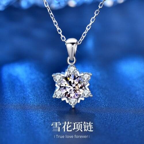 925 sterling silver jewelry snowflake Mossan pendant necklace niche ladies fashion collarbone neck chain jewelry gift
