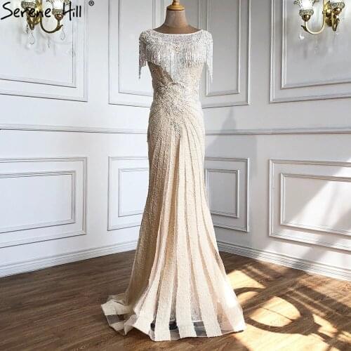 Wine Red Sleeveless Dubai Design Evening Dresses Beading Tassel Luxury Evening Gowns Robe De Soiree 2020 Serene Hill BLA60809