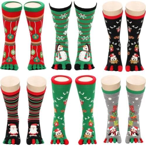 1pair Men Women Girl Christmas Socks Toe Socks Unisex Cute Cartoon Snowman Owl Snowflake Deer Five Finger Winter Christmas Socks