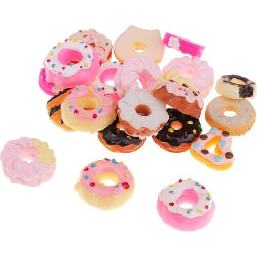 20Pcs Resin Kawaii Doughnut Flatback Applique Embellishment DIY Crafts Scrapbooking Charms Phone Case Decoration