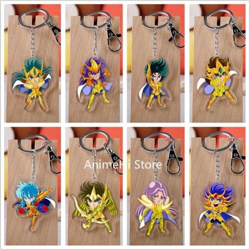 20 pcs/lot Saint Seiya Acrylic Keychain Toy Figure Aldebaran Death Mask Bag Pendant Key Ring Gifts