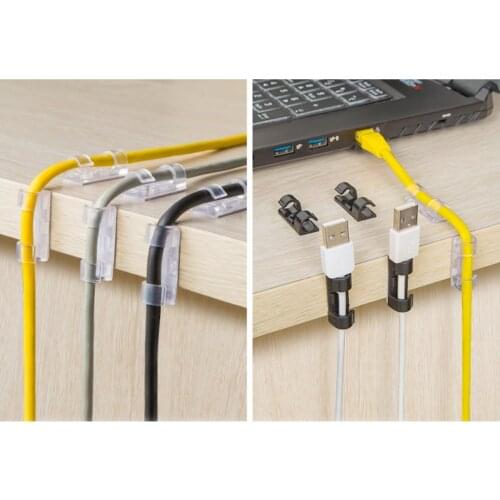 20pcs Winder Organizer Cable Clip Desk Wire Organiser Black/White/Transparent Wire Cord USB Charger Cord Holder