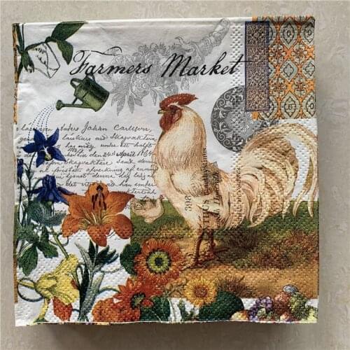 25cm Christmas vintage napkin paper elegant tissue flower fruit cock decoupage wedding birthday party decor beautiful serviettes