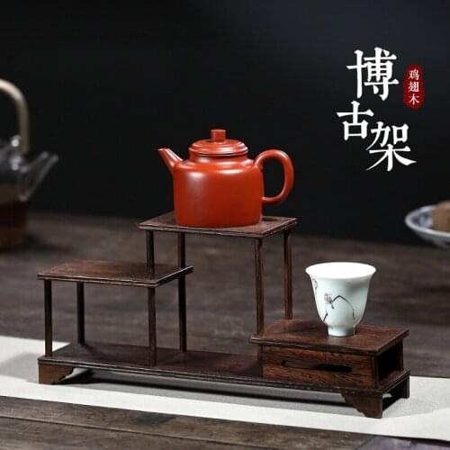 ★Chang tao 】 wenge rich ancient frame solid wood antique Chinese teapot furnishing articles of handicraft tea shelf rack
