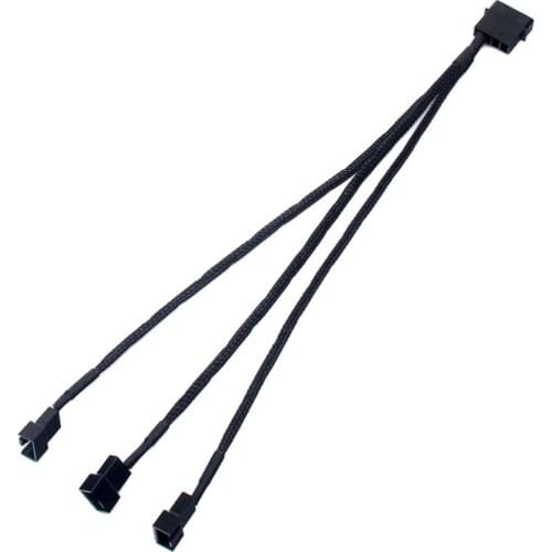 E65A PWM Fan Splitter Adapter Cable 1 to 3 Converter 10.6 inches Sleeved Braided Computer PC 4 Pin Fan Extension Power Cable