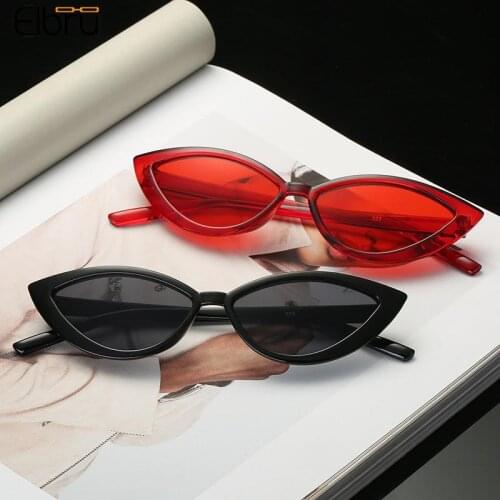 Elbru Vintage Cateye Sunglasses Women Sexy Retro Brand Designer Small Frame Colorful Eyewear Sunshades Glasses For Female UV400