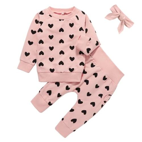 Newborn Baby Girls Clothes Little Girl Set Valentine Heart Print Pullover Tops+Pants Set 6 12 18 24 Months ropa para bebes
