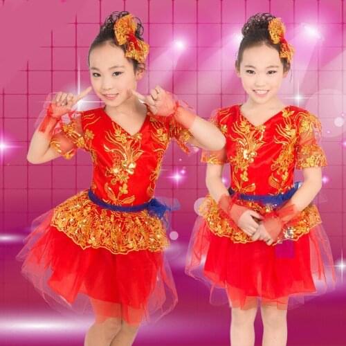 The new red dance dress Puff skirt princess skirt male models female performance chorus childrens performance clothing