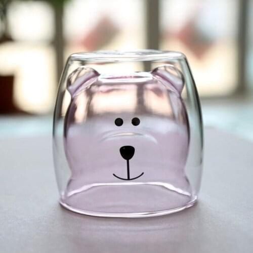 Creative Cute Bear Coffee Mug Double Glass Cup Animal Double-layer Milk Juice Lady Valentines Day Anniversary Gift