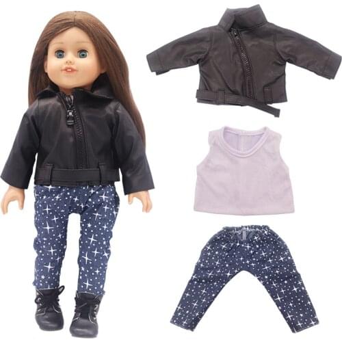 18 Inch Doll Clothes 43cm Baby New Born Dolls Accessories Red Black Leather Jacket for American Girl Doll Clothes Baby Gifts