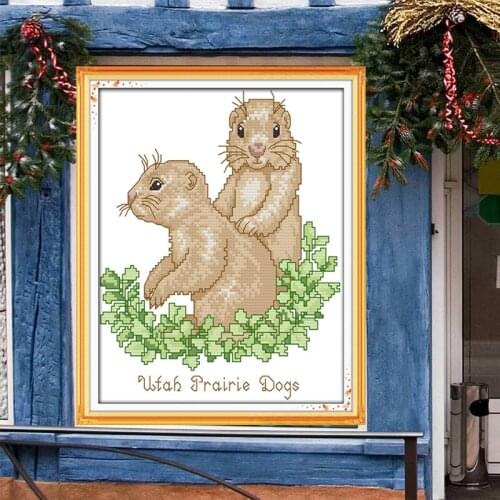 Marmots Cross Stitch Kits Animal patterns Printed canvas 14CT Fabric Embroidery Needlework set Easy Cross-stitch dmc Handmade