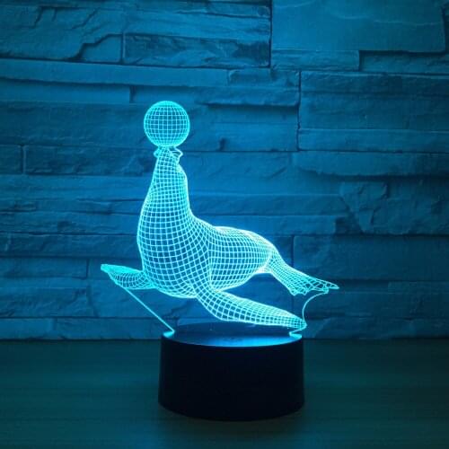 7 Color Change Sea Lions Play Ball Seals Desk Lamp 3D LED Home Lighting Fixture Decor Night Light Kids Holiday Gifts