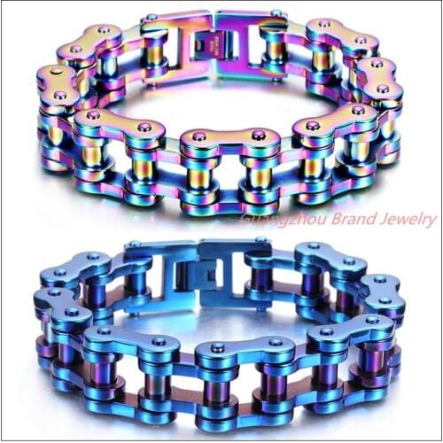 9.25"*19mm 155g New Cool Biker Jewelry 316L Stainless Steel Colorful Motorcycle Chain Heavy Mens Bracelet Bangle Christmas Gift