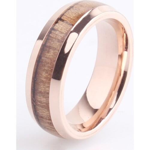 Rose gold color wood Stainless Steel wedding rings for men women 6mm wholesale