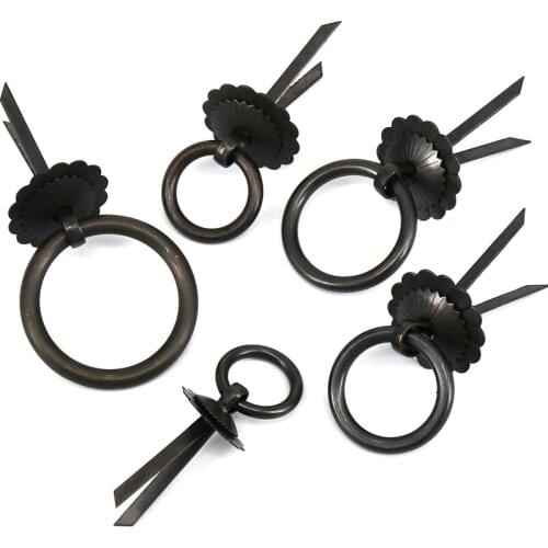 One Piece Furniture Hardware Black Cabinet Drop Ring Pull Handle Drawer Dresser Knobs with Needle Feet