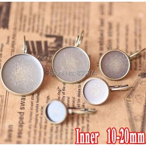 WHOLESALE 100pcs ANTIQUE BRONZE French hook earring with 10-20mm Cabochon Cameo Setting Blank base, DIY findings