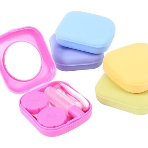 Popular Mini Square Contact Lens Case With Mirror Women Colored Contact Lenses Box Eyes Contact Lens Container Lovely Travel Kit