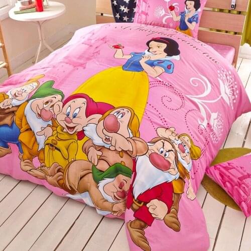 Disney Cartoon Snow White and The Seven Dwarfs Cartoon Print Bedding Duvet Bed Cover Pillowcase Children Bedroom Decoration