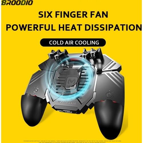 Six Finger For PUBG Game Controller Trigger Shooting Free Fire Cooling Fan Gamepad Joystick For IOS Android Mobile Phone Gamepad