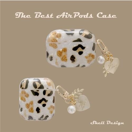 Japan Shell Leopard Love Heart Keychain Wireless Bluetooth Earphone silicone Case for Apple Airpods 1 2 AirPods Pro Gift cover