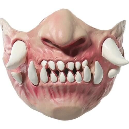 Scary Mask with Sharp Teeth Latex Made Half Face Masks Halloween Party Costume Monster Bloodthirsty Demon with Fangs COS Props
