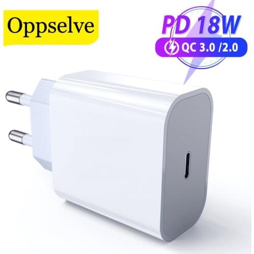 Oppselve 18W USB Type C Charger For iPhone 12 11 Pro Max Mini Quick Charge 3.0 QC PD USBC USB-C Fast Charge Travel Wall Charger
