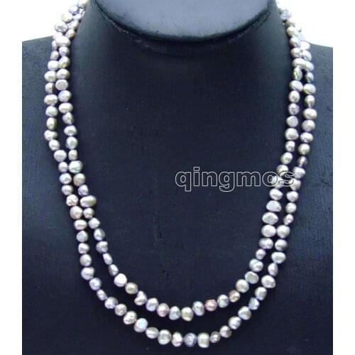 Fashion Long 40" Natural Gray 6-7mm Baroque freshwater pearl necklace-nec6114 wholesale/retail Free shipping
