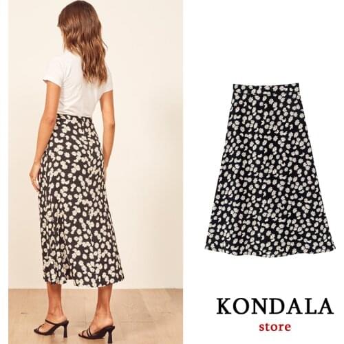 Office lady chiffon skirt floral printed casual long za skirt Small daisies womens ancle length za 2020 ropa mujer jupe femme