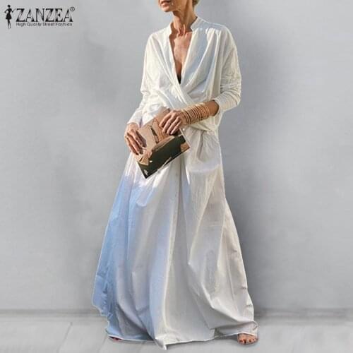 Womens Fashion Skirt Sets ZANZEA 2021 Spring Shirt And Skirt Outfits Female Solid Long 2 Piece Suits Holiday Sexy V Neck Suits