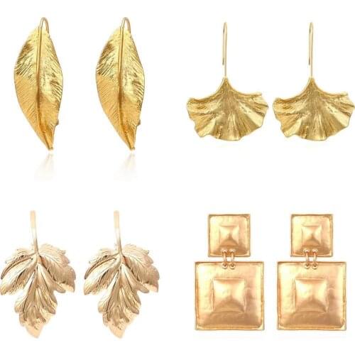 ZA Golden Leaf Earrings for Woman Party Casual Retro Exaggerated Female Earrings Jewelry