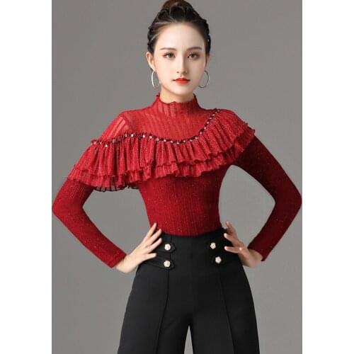 New Latin Dance Tops For Women Adult Professional National Standard Dance Competition Shirts Rumba Tango Samba Dancewear DQL4858