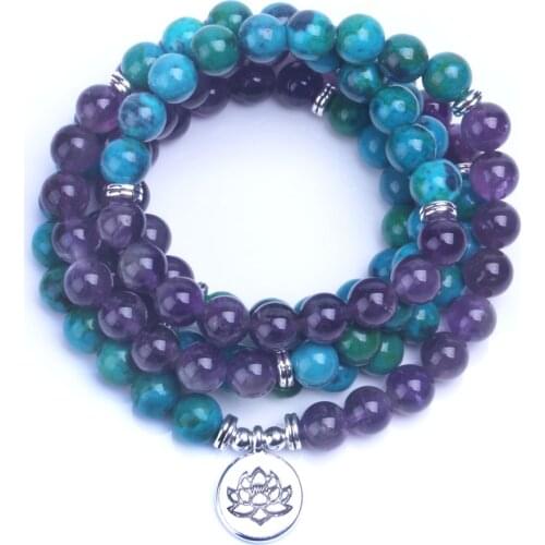 108 Mala Healing Bracelet Or Necklace Phoenix Amerthyst Stone Meditative Yoga Jewelry