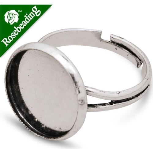 14mm Round Adjustable Shallow bottom antique silver plated Ring Setting With 14mm round Pad,Sold 50pcs/lot-10004602