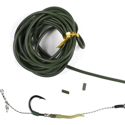 2m/pack Fishing Tackle Rubber Sleeve Carp Fishing Floater Rig Silicone Tube Hair Rig Hook Silicone Camouflage Green 2mm