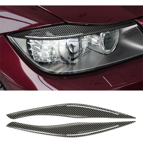 2x Auto Headlight Eyelid Eyebrow Cover ABS Decoration Trims Carbon Fiber For BMW E90 E91 3Series 328i 335i 2006-2012