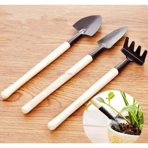 200set 3pcs/set Mini Spade Shovel Harrow Flowerpot Tools Potted Plants Wooden Handle Plant Soil Shovels Gardening Tools