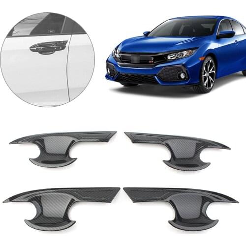 4Pcs/Set Car Door Handle Bowl Cover Trim Decoration For Honda Civic Hatchback 2016 2017 2018 Carbon Fiber ABS Plastic