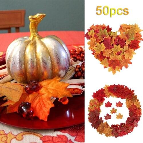 50 Pcs Artificial Flowers Maple Leaves Simulation Decorative Silk Maple Leaves Fall Leaves Wedding Party Decor Dropshipping