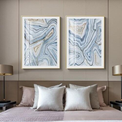 Marble Texture Abstract Poster Gold Blue Wall Art Print Modern Style Canvas Ink Painting Nordic Decorative Picture Home Decor