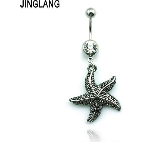 Free Shipping Fashion Belly Button Rings 316 Medical Stainless Steel Dangle Retro Starfish Navel Body Piercing Jewelry