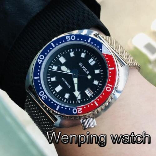 Bliger 45mm Mens Top Luxury Mechanical Watch Sapphire Glass Black Dial C3 Luminous Waterproof NH35 Movement Automatic Watch