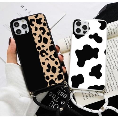 For Samsung Galaxy S20 FE S21 S10 S9 S20 Note 20 Plus Ultra Lite Fan Edition S8 M31 S10e F12 Leopard Print Lanyard Strap Case