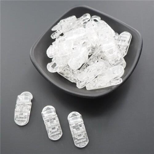 Chenkai 50pcs Clear Plastic Pacifier Dummy Clips DIY Transparent Alligator Baby suspender Lanyard Chain Holder Toy Clip