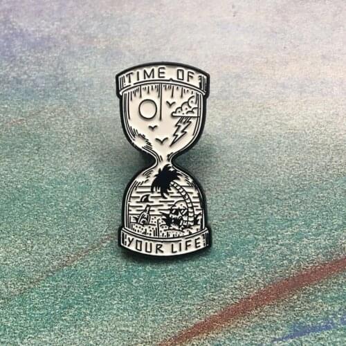 Black and white Hourglass Enamel Brooches for Collection