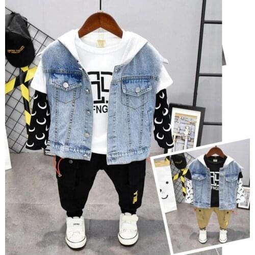 Children Clothing Spring Toddler Boys Clothes Outfit Suit Kids Clothes Tracksuit For Boys Clothing Sets Denim vest+t shirt+ Pant