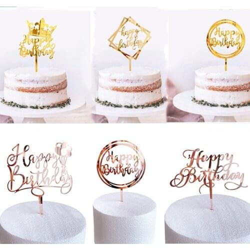 Ins Kids balloon Happy Birthday Cake Topper Rose Gold Crown Acrylic Cake Topper For Baby shower Birthday party Cake Decorations