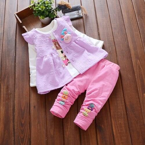 DIIMUU 3PC Kids Baby Girls Clothing Outfit Toddler Infant Girl Child Floral Clothes Suits Outfits Sets Vest+T-shirt+Trousers